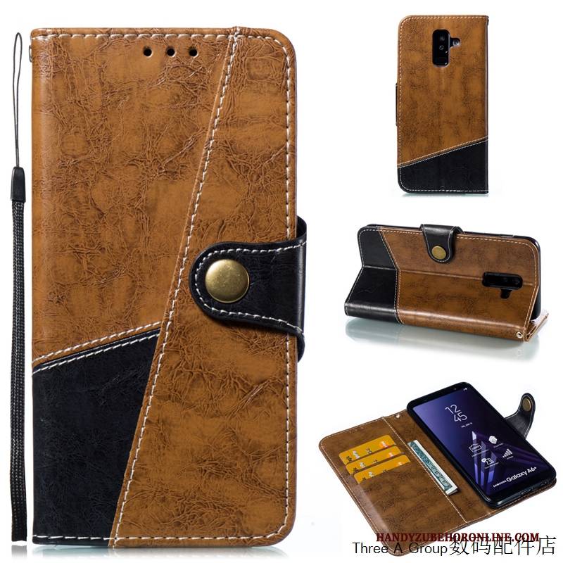 Hülle Samsung Galaxy A6+ Lederhülle Handyhüllen Business, Case Samsung Galaxy A6+ Folio Blau