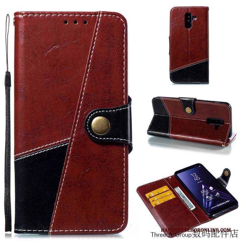 Hülle Samsung Galaxy A6+ Lederhülle Handyhüllen Business, Case Samsung Galaxy A6+ Folio Blau