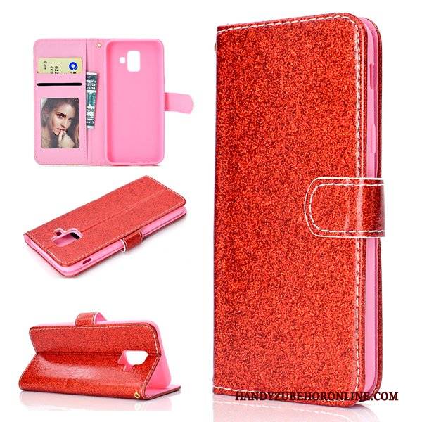 Hülle Samsung Galaxy A6 Lederhülle Rosa Anti-sturz, Case Samsung Galaxy A6 Geldbörse Handyhüllen Hängende Verzierungen