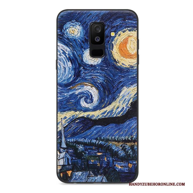 Hülle Samsung Galaxy A6+ Prägung Anti-sturz Handyhüllen, Case Samsung Galaxy A6+ Weiche Blau