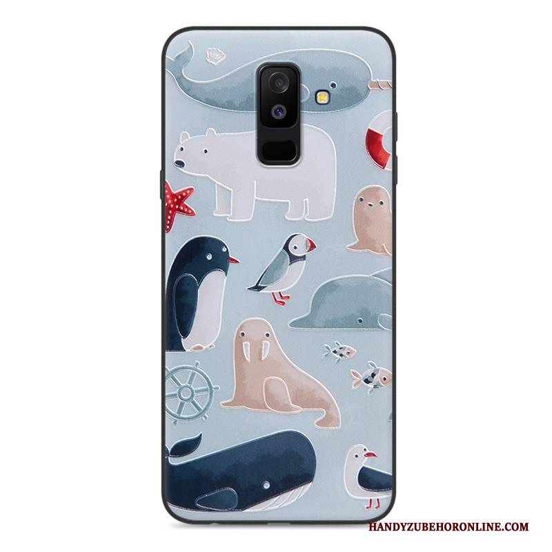 Hülle Samsung Galaxy A6+ Prägung Anti-sturz Handyhüllen, Case Samsung Galaxy A6+ Weiche Blau