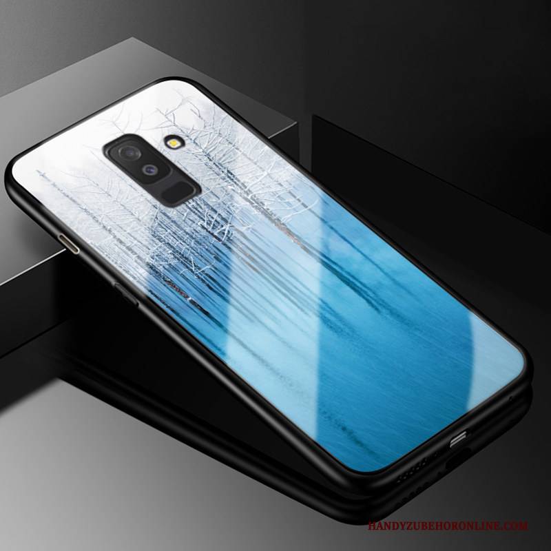 Hülle Samsung Galaxy A6+ Schutz Blau Schwarz, Case Samsung Galaxy A6+ Europa Gehärtetes Glas