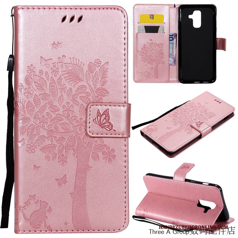 Hülle Samsung Galaxy A6+ Schutz Lila Handyhüllen, Case Samsung Galaxy A6+ Lederhülle