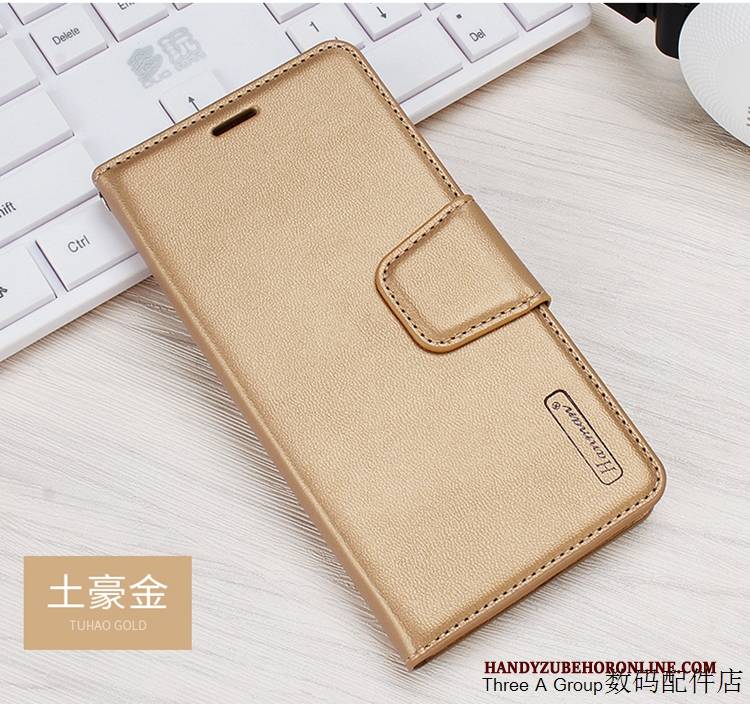 Hülle Samsung Galaxy A6+ Taschen Gold Anti-sturz, Case Samsung Galaxy A6+ Lederhülle Business Handyhüllen