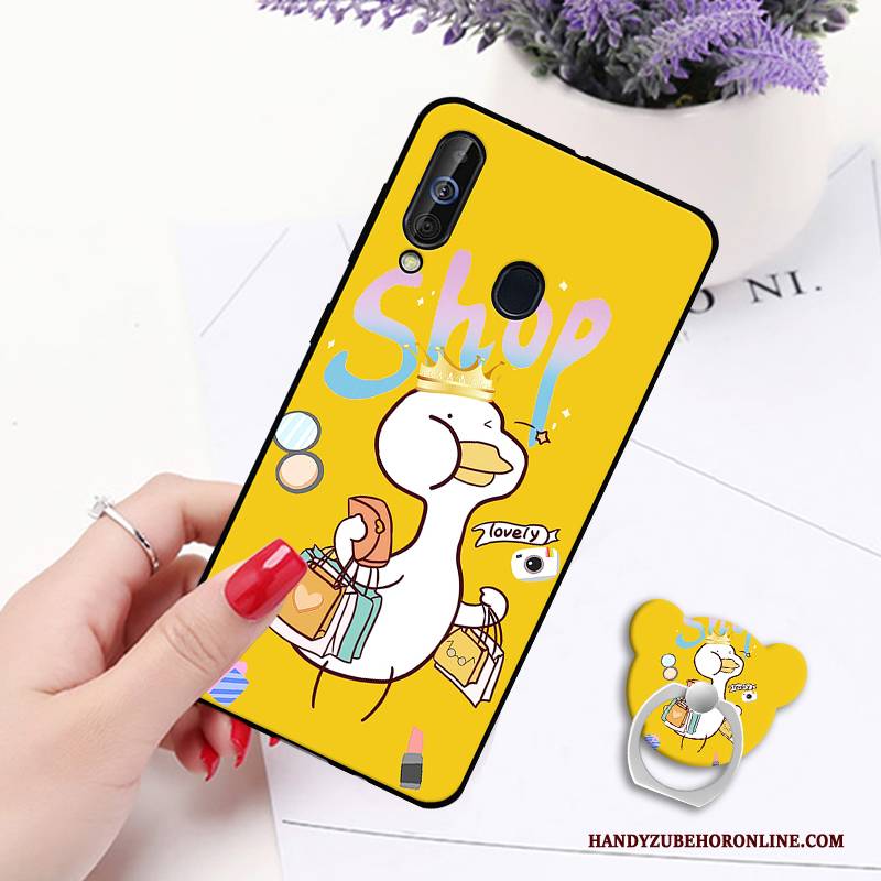 Hülle Samsung Galaxy A60 Gemalt Ring Anti-sturz, Case Samsung Galaxy A60 Schutz Hängende Verzierungen Weiß