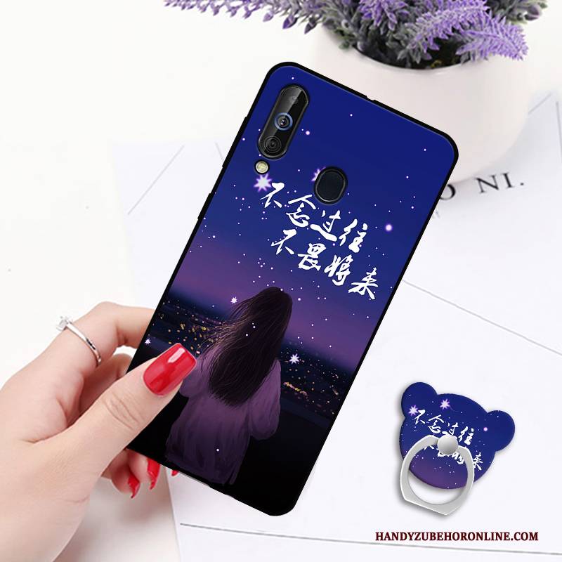 Hülle Samsung Galaxy A60 Gemalt Ring Anti-sturz, Case Samsung Galaxy A60 Schutz Hängende Verzierungen Weiß