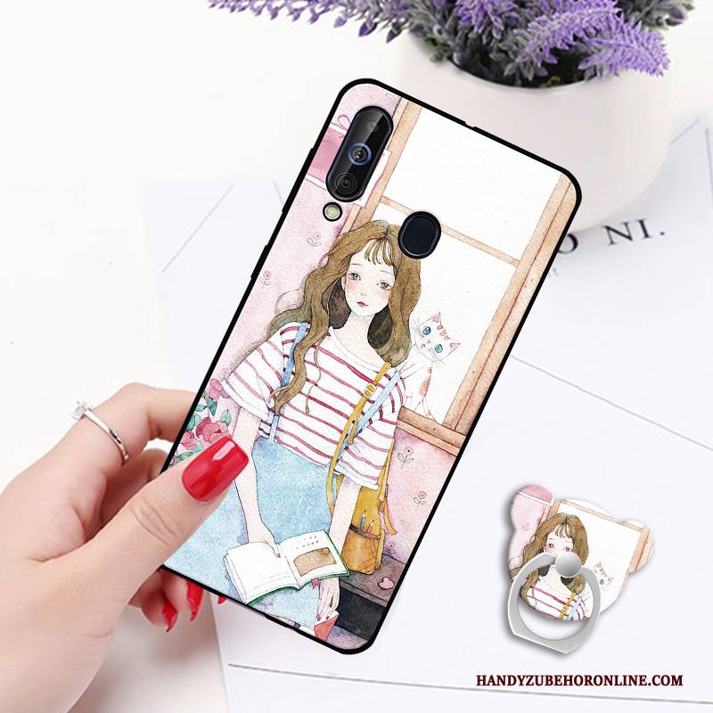 Hülle Samsung Galaxy A60 Gemalt Ring Anti-sturz, Case Samsung Galaxy A60 Schutz Hängende Verzierungen Weiß