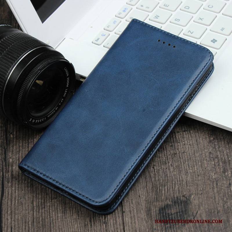 Hülle Samsung Galaxy A60 Leder Blau Business, Case Samsung Galaxy A60 Weiche Handyhüllen