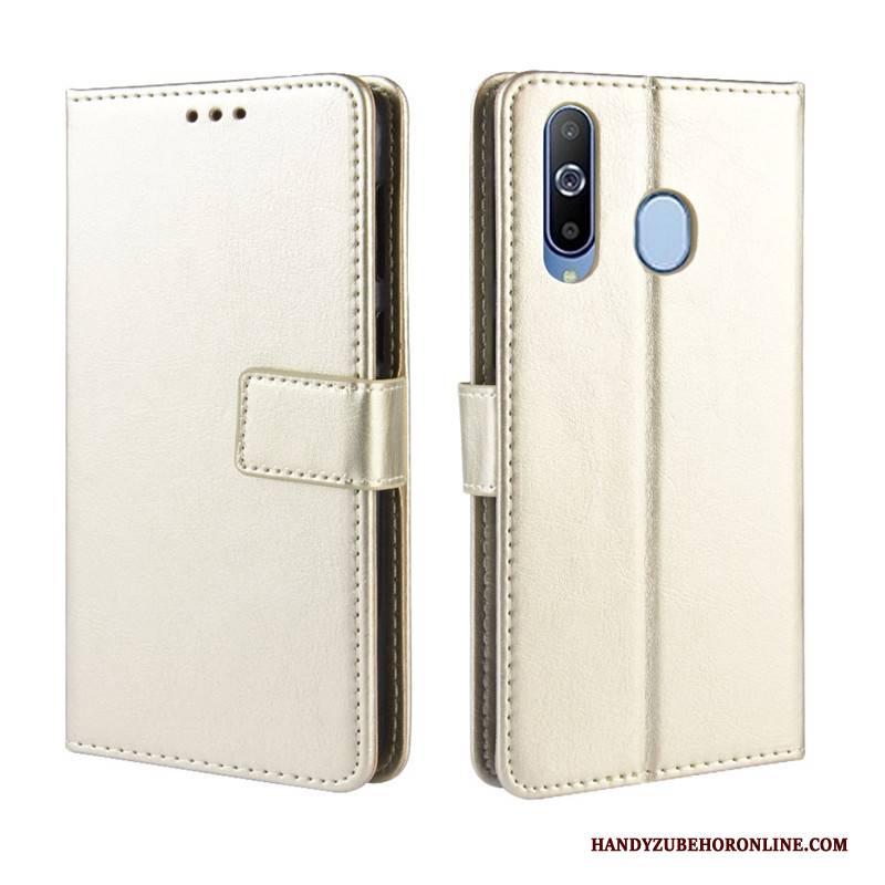 Hülle Samsung Galaxy A60 Lederhülle Handyhüllen Gold, Case Samsung Galaxy A60 Geldbörse Hängende Verzierungen