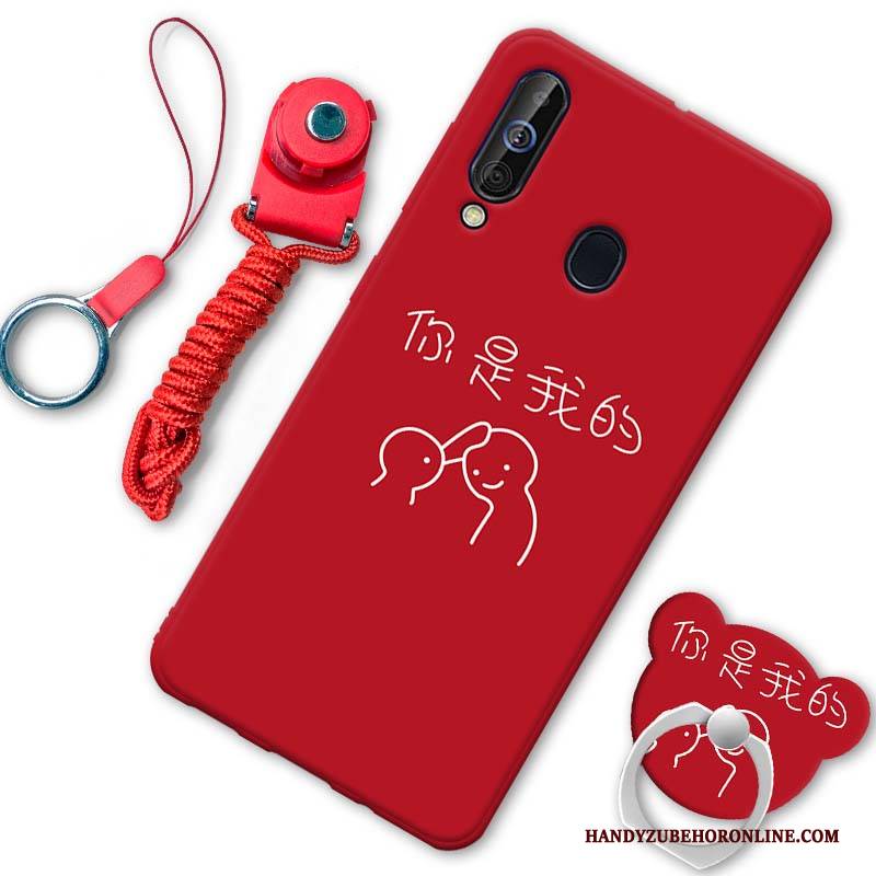 Hülle Samsung Galaxy A60 Schutz Handyhüllen Anti-sturz, Case Samsung Galaxy A60 Taschen Nubuck Rot