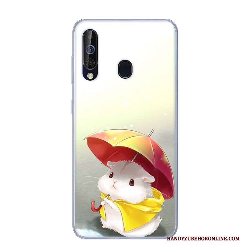 Hülle Samsung Galaxy A60 Silikon Handyhüllen Rosa, Case Samsung Galaxy A60 Karikatur Anti-sturz Weiß