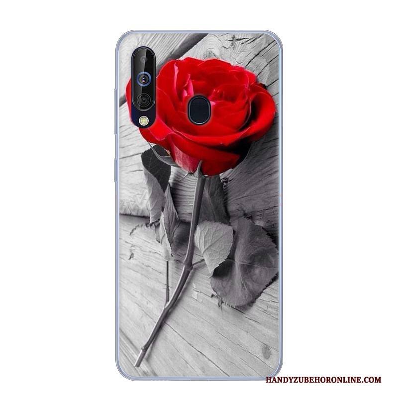 Hülle Samsung Galaxy A60 Silikon Handyhüllen Rosa, Case Samsung Galaxy A60 Karikatur Anti-sturz Weiß