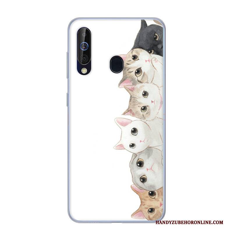 Hülle Samsung Galaxy A60 Silikon Handyhüllen Rosa, Case Samsung Galaxy A60 Karikatur Anti-sturz Weiß