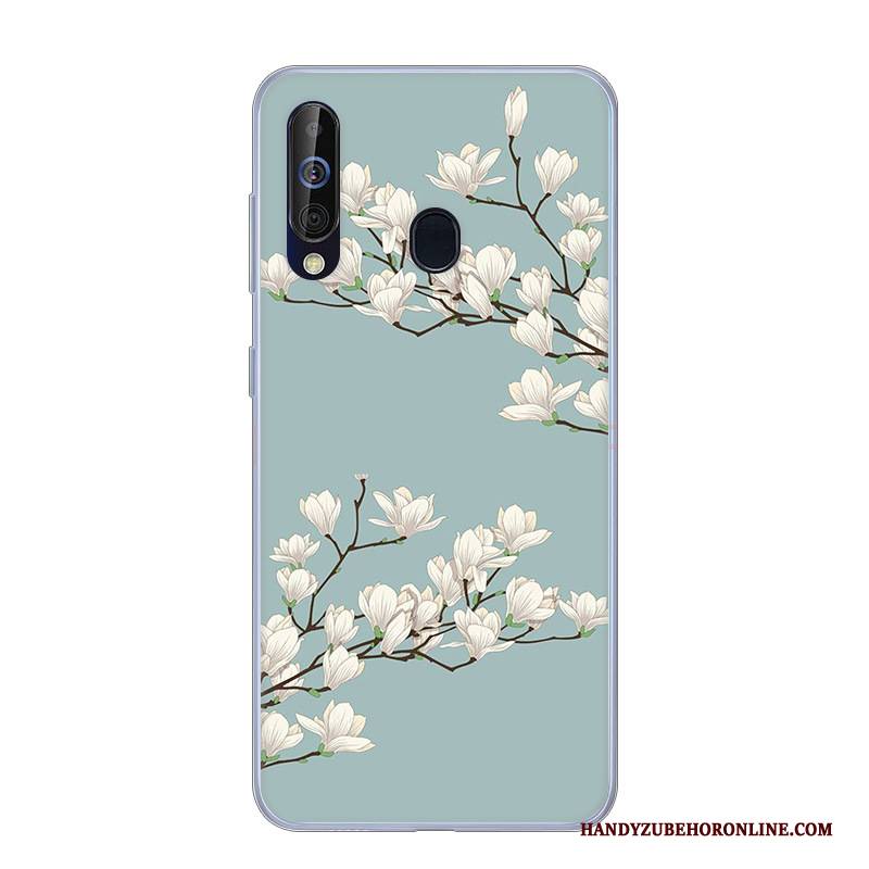 Hülle Samsung Galaxy A60 Silikon Handyhüllen Rosa, Case Samsung Galaxy A60 Karikatur Anti-sturz Weiß