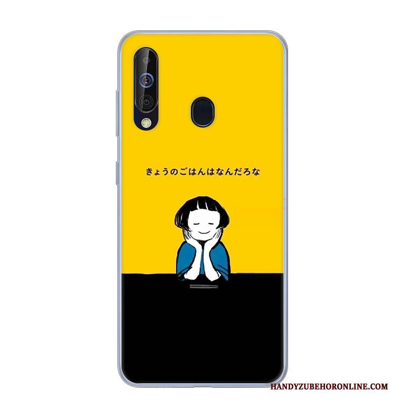 Hülle Samsung Galaxy A60 Silikon Handyhüllen Rosa, Case Samsung Galaxy A60 Karikatur Anti-sturz Weiß