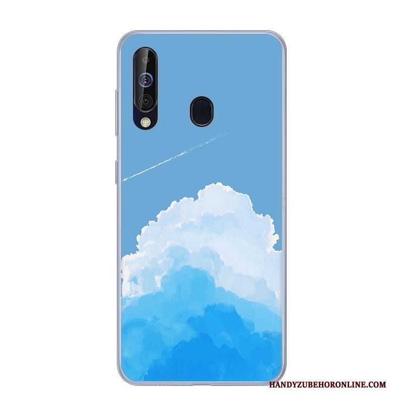 Hülle Samsung Galaxy A60 Silikon Handyhüllen Rosa, Case Samsung Galaxy A60 Karikatur Anti-sturz Weiß