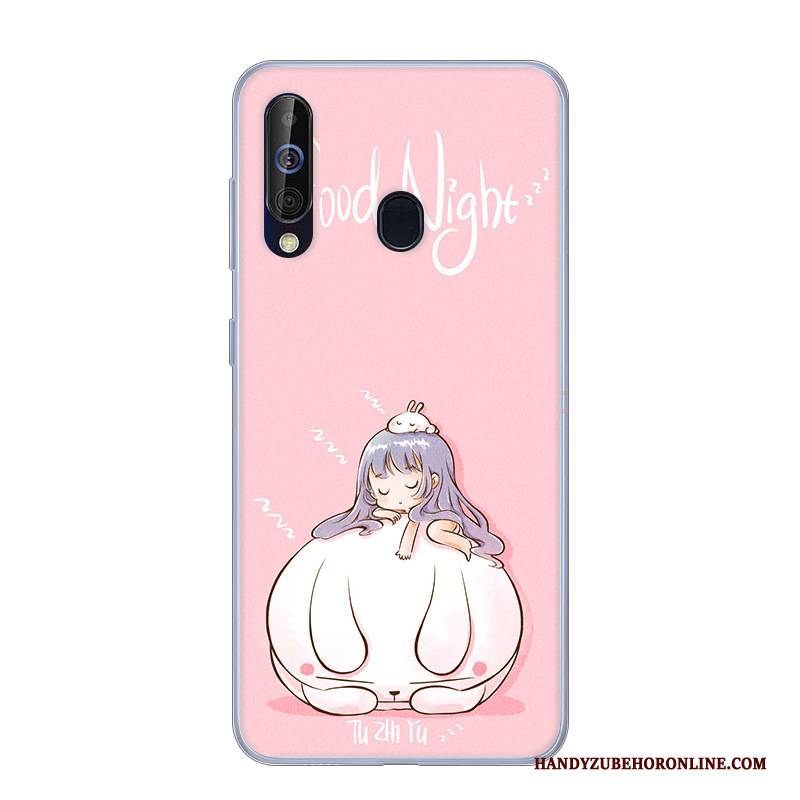 Hülle Samsung Galaxy A60 Silikon Handyhüllen Rosa, Case Samsung Galaxy A60 Karikatur Anti-sturz Weiß