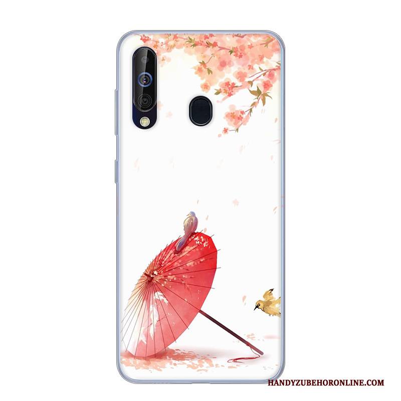 Hülle Samsung Galaxy A60 Silikon Handyhüllen Rosa, Case Samsung Galaxy A60 Karikatur Anti-sturz Weiß