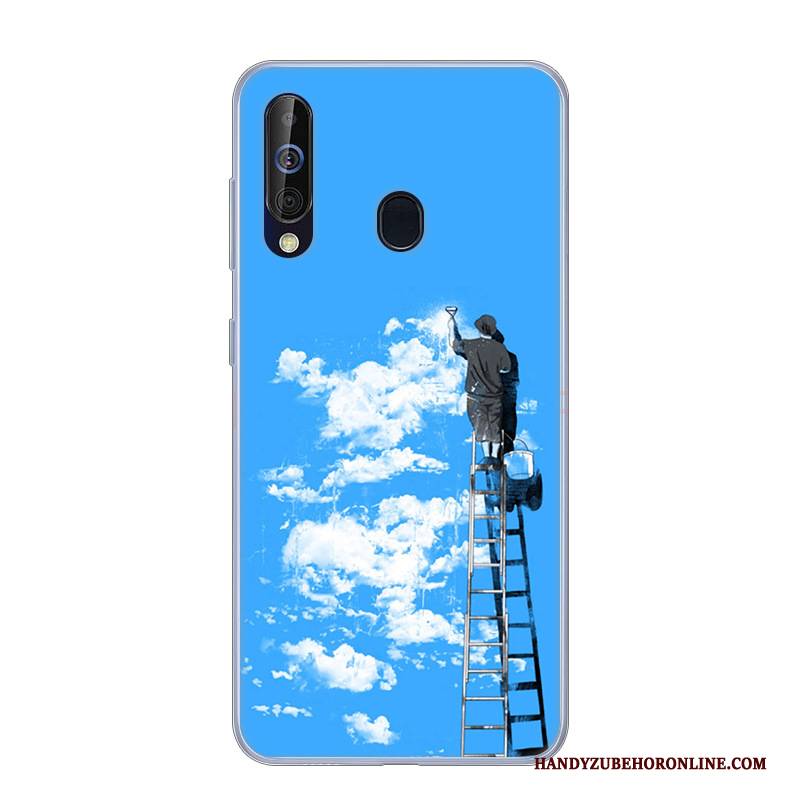 Hülle Samsung Galaxy A60 Silikon Handyhüllen Rosa, Case Samsung Galaxy A60 Karikatur Anti-sturz Weiß