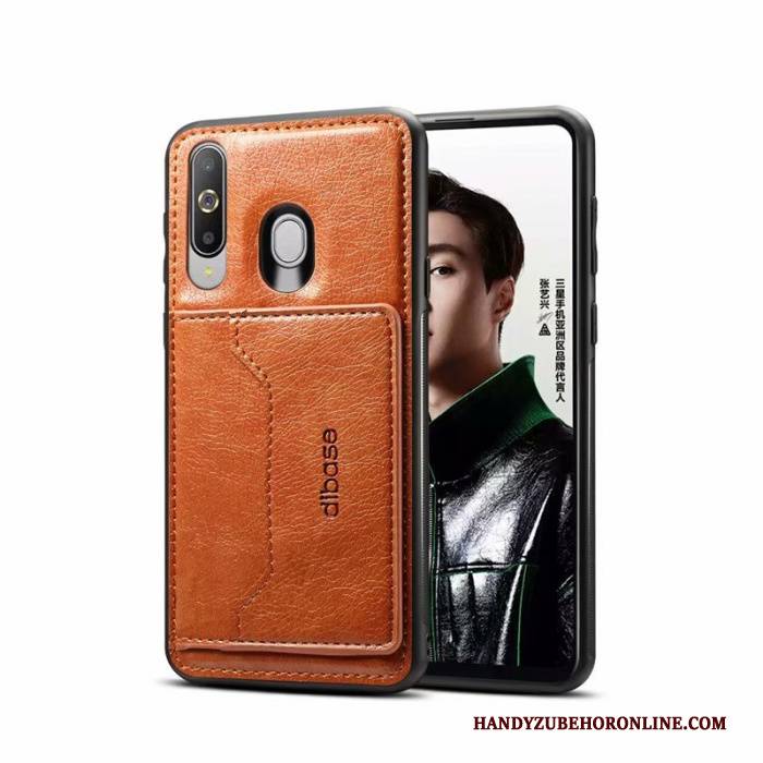 Hülle Samsung Galaxy A60 Taschen Rot Handyhüllen, Case Samsung Galaxy A60 Leder Überzug