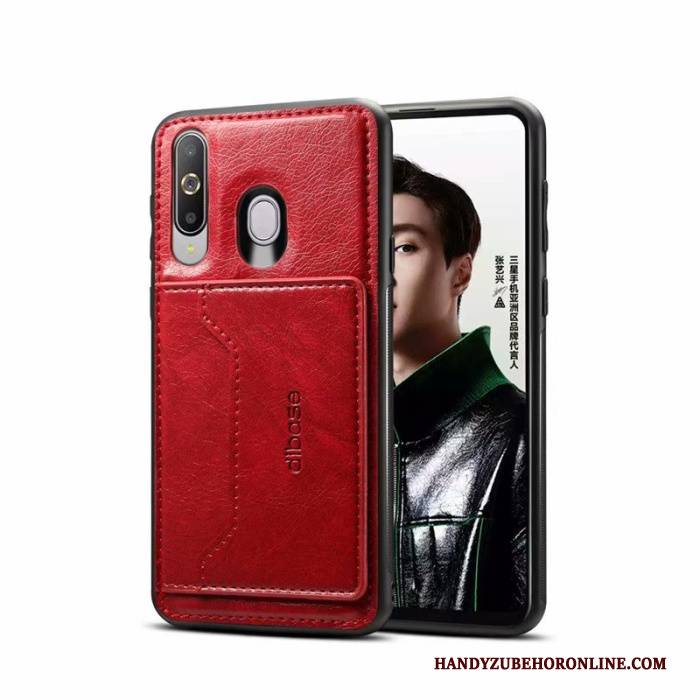 Hülle Samsung Galaxy A60 Taschen Rot Handyhüllen, Case Samsung Galaxy A60 Leder Überzug