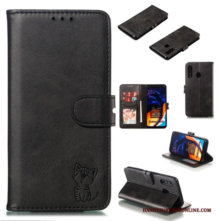 Hülle Samsung Galaxy A60 Taschen Schwarz Anti-sturz, Case Samsung Galaxy A60 Folio Handyhüllen