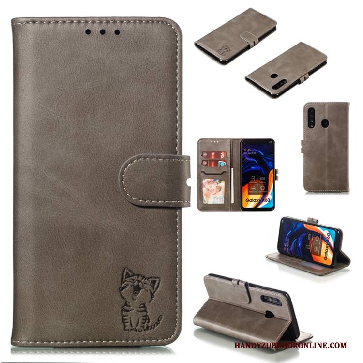 Hülle Samsung Galaxy A60 Taschen Schwarz Anti-sturz, Case Samsung Galaxy A60 Folio Handyhüllen