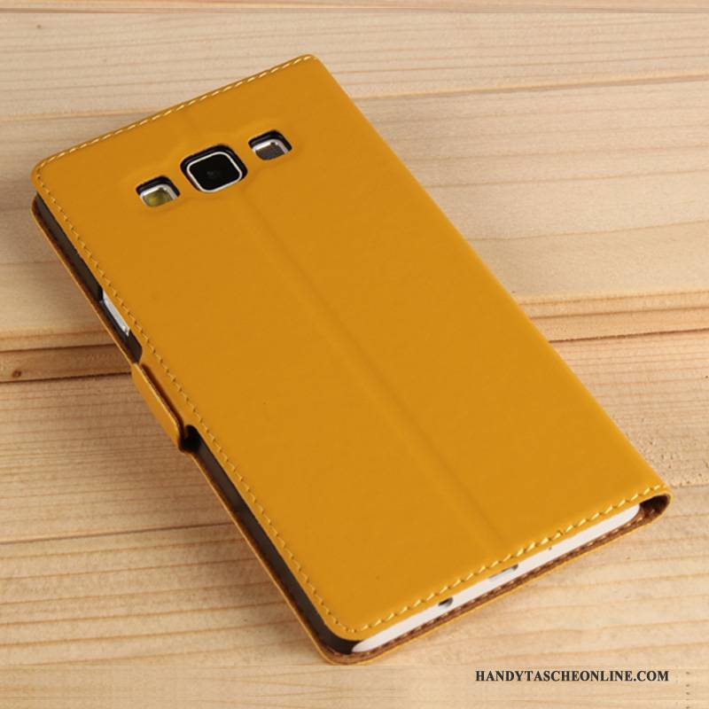 Hülle Samsung Galaxy A7 2015 Lederhülle Gelb Handyhüllen, Case Samsung Galaxy A7 2015 Schutz