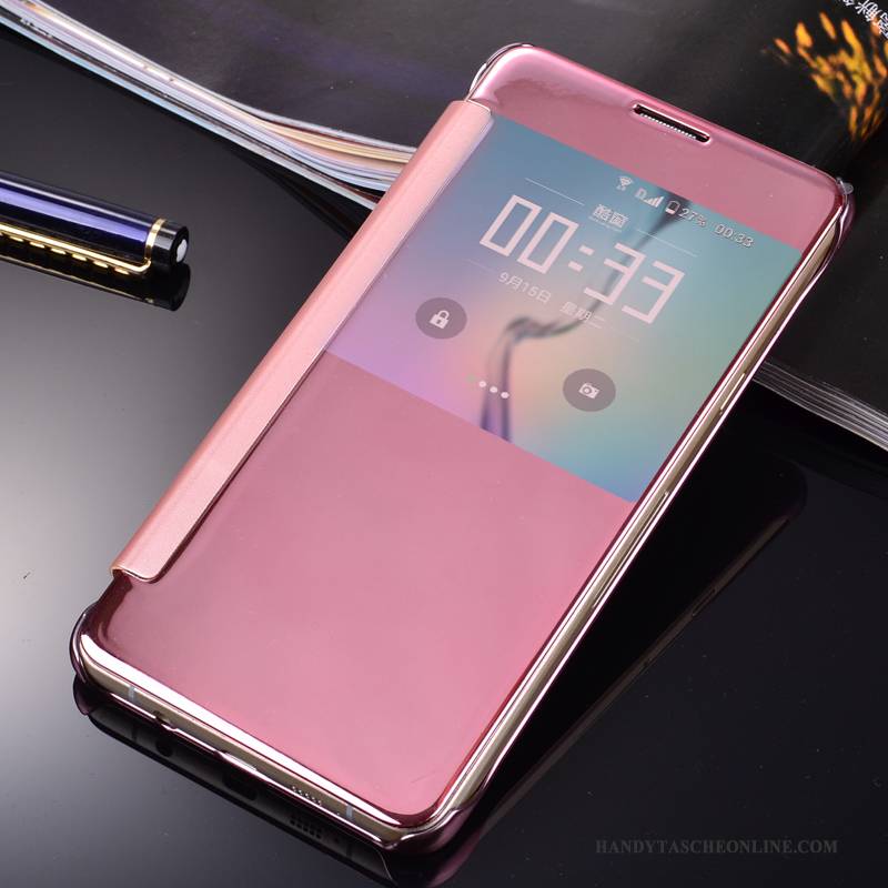 Hülle Samsung Galaxy A7 2015 Lederhülle Rosa Handyhüllen, Case Samsung Galaxy A7 2015 Schutz Spiegel