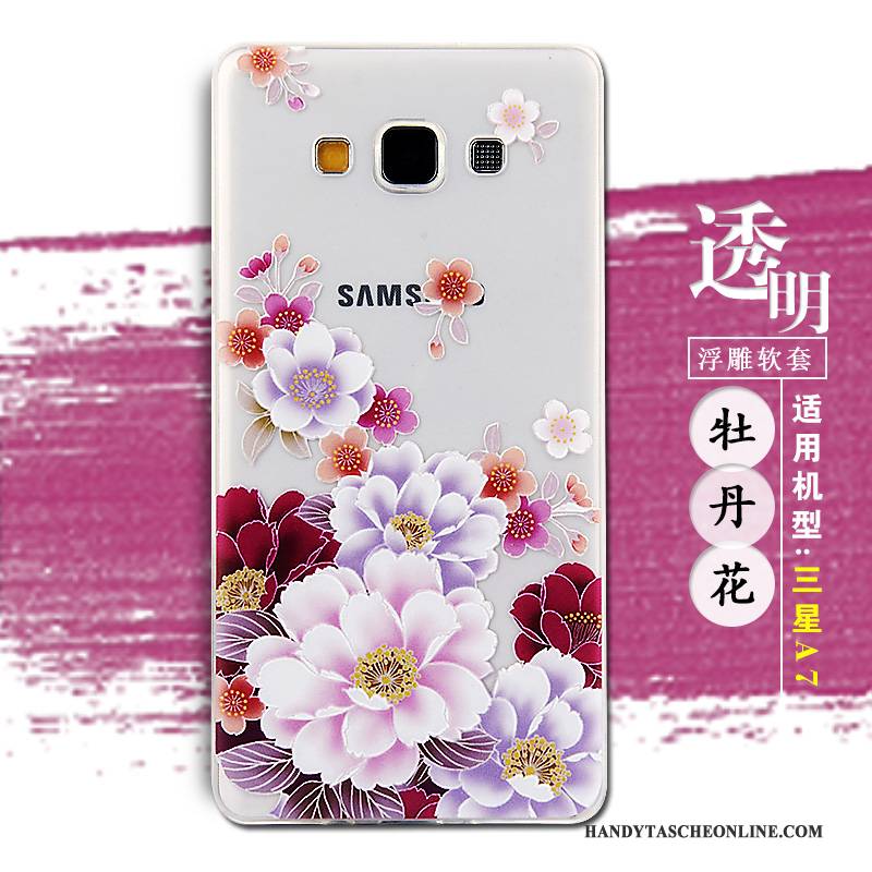 Hülle Samsung Galaxy A7 2015 Prägung Handyhüllen Lila, Case Samsung Galaxy A7 2015 Silikon