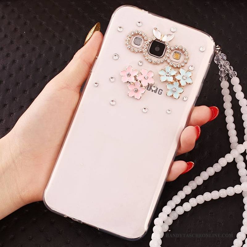 Hülle Samsung Galaxy A7 2015 Strass Hängende Verzierungen Weiß, Case Samsung Galaxy A7 2015 Schutz Handyhüllen Anti-sturz