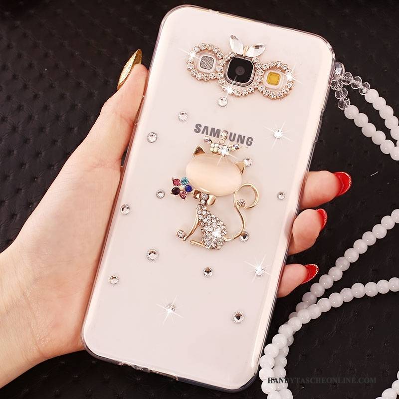 Hülle Samsung Galaxy A7 2015 Strass Hängende Verzierungen Weiß, Case Samsung Galaxy A7 2015 Schutz Handyhüllen Anti-sturz