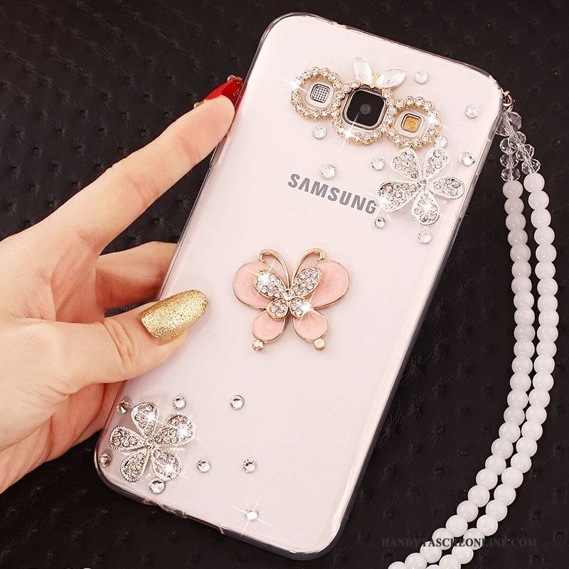 Hülle Samsung Galaxy A7 2015 Strass Hängende Verzierungen Weiß, Case Samsung Galaxy A7 2015 Schutz Handyhüllen Anti-sturz