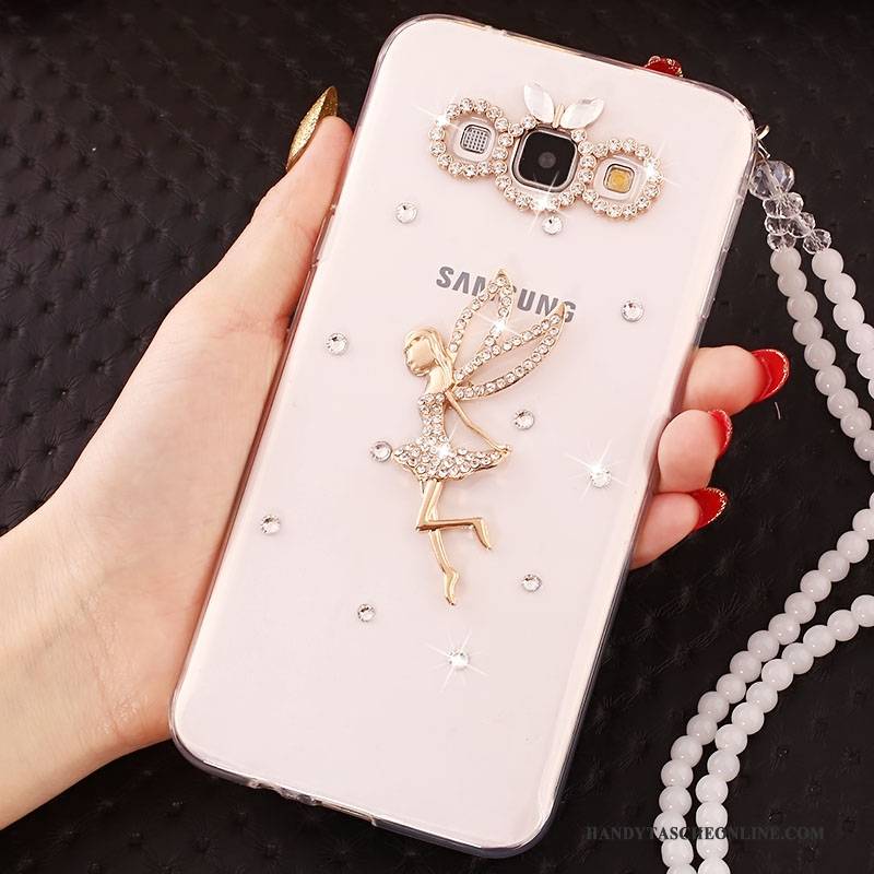 Hülle Samsung Galaxy A7 2015 Strass Hängende Verzierungen Weiß, Case Samsung Galaxy A7 2015 Schutz Handyhüllen Anti-sturz