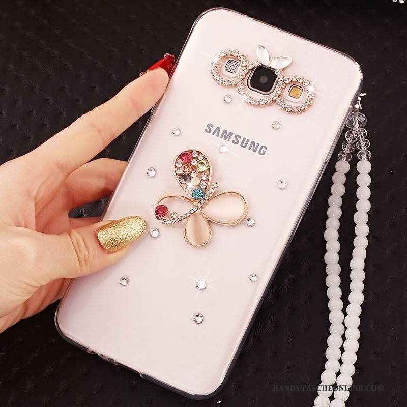 Hülle Samsung Galaxy A7 2015 Strass Hängende Verzierungen Weiß, Case Samsung Galaxy A7 2015 Schutz Handyhüllen Anti-sturz