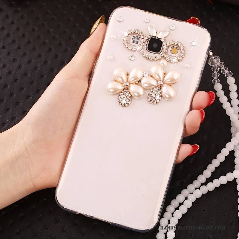 Hülle Samsung Galaxy A7 2015 Strass Hängende Verzierungen Weiß, Case Samsung Galaxy A7 2015 Schutz Handyhüllen Anti-sturz