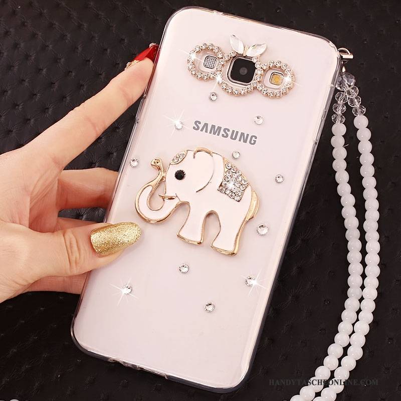 Hülle Samsung Galaxy A7 2015 Strass Hängende Verzierungen Weiß, Case Samsung Galaxy A7 2015 Schutz Handyhüllen Anti-sturz