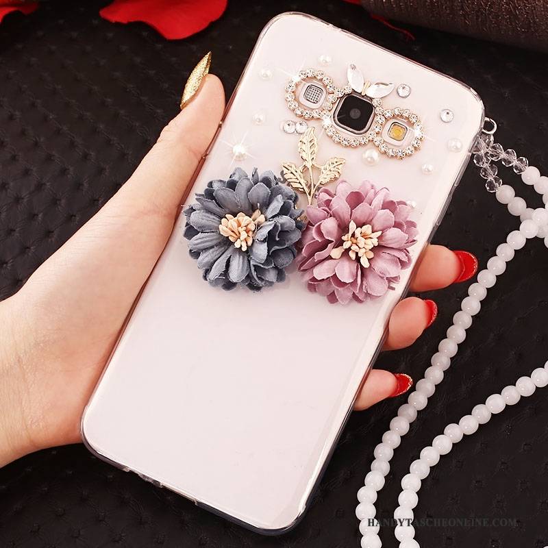 Hülle Samsung Galaxy A7 2015 Strass Hängende Verzierungen Weiß, Case Samsung Galaxy A7 2015 Schutz Handyhüllen Anti-sturz