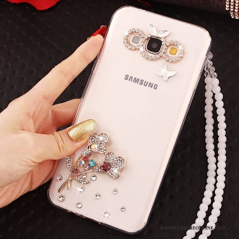 Hülle Samsung Galaxy A7 2015 Strass Hängende Verzierungen Weiß, Case Samsung Galaxy A7 2015 Schutz Handyhüllen Anti-sturz