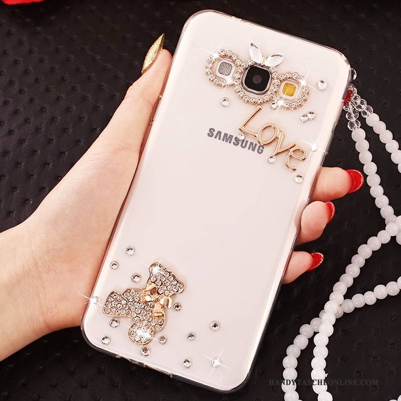 Hülle Samsung Galaxy A7 2015 Strass Hängende Verzierungen Weiß, Case Samsung Galaxy A7 2015 Schutz Handyhüllen Anti-sturz