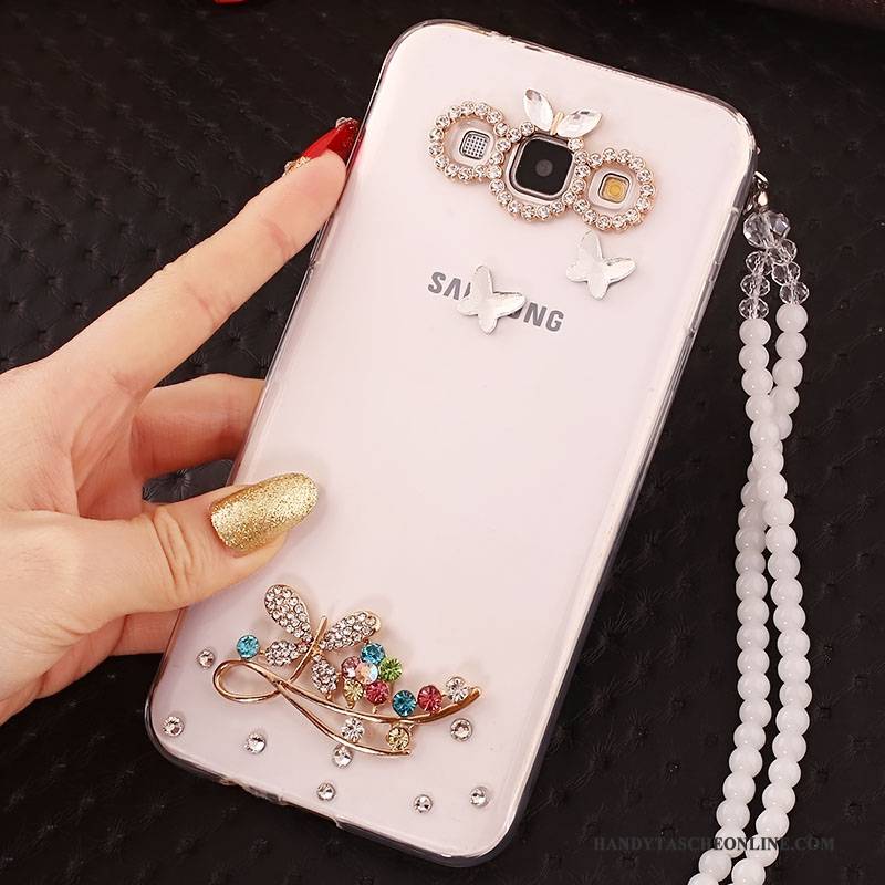 Hülle Samsung Galaxy A7 2015 Strass Hängende Verzierungen Weiß, Case Samsung Galaxy A7 2015 Schutz Handyhüllen Anti-sturz