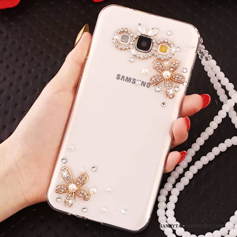 Hülle Samsung Galaxy A7 2015 Strass Hängende Verzierungen Weiß, Case Samsung Galaxy A7 2015 Schutz Handyhüllen Anti-sturz