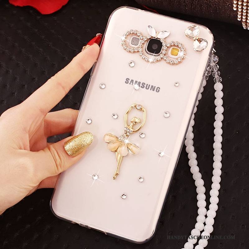 Hülle Samsung Galaxy A7 2015 Strass Hängende Verzierungen Weiß, Case Samsung Galaxy A7 2015 Schutz Handyhüllen Anti-sturz