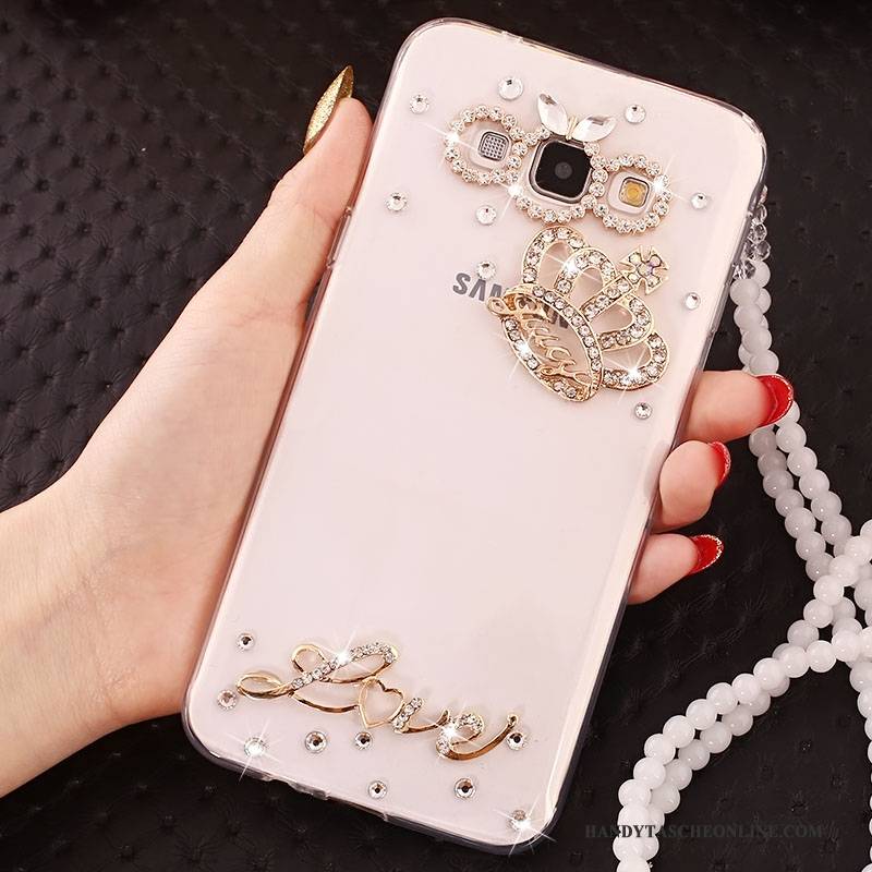 Hülle Samsung Galaxy A7 2015 Strass Hängende Verzierungen Weiß, Case Samsung Galaxy A7 2015 Schutz Handyhüllen Anti-sturz