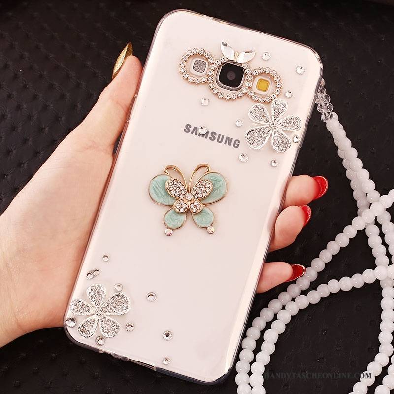 Hülle Samsung Galaxy A7 2015 Strass Hängende Verzierungen Weiß, Case Samsung Galaxy A7 2015 Schutz Handyhüllen Anti-sturz