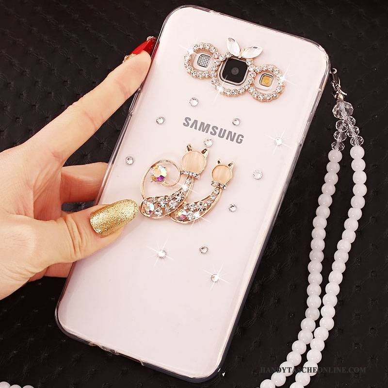 Hülle Samsung Galaxy A7 2015 Strass Hängende Verzierungen Weiß, Case Samsung Galaxy A7 2015 Schutz Handyhüllen Anti-sturz