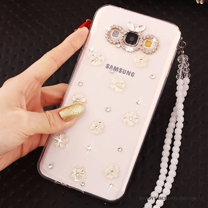 Hülle Samsung Galaxy A7 2015 Strass Hängende Verzierungen Weiß, Case Samsung Galaxy A7 2015 Schutz Handyhüllen Anti-sturz