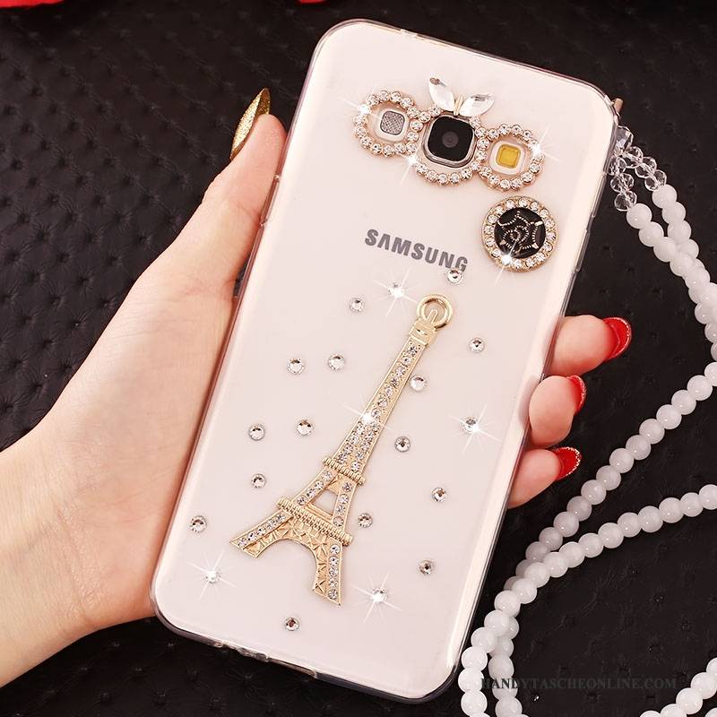 Hülle Samsung Galaxy A7 2015 Strass Hängende Verzierungen Weiß, Case Samsung Galaxy A7 2015 Schutz Handyhüllen Anti-sturz