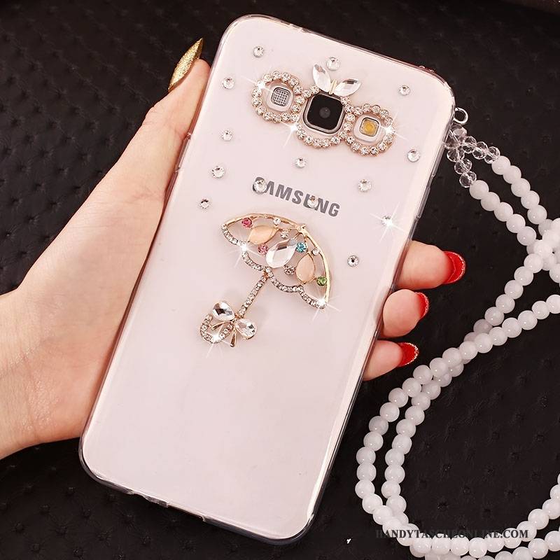 Hülle Samsung Galaxy A7 2015 Strass Hängende Verzierungen Weiß, Case Samsung Galaxy A7 2015 Schutz Handyhüllen Anti-sturz