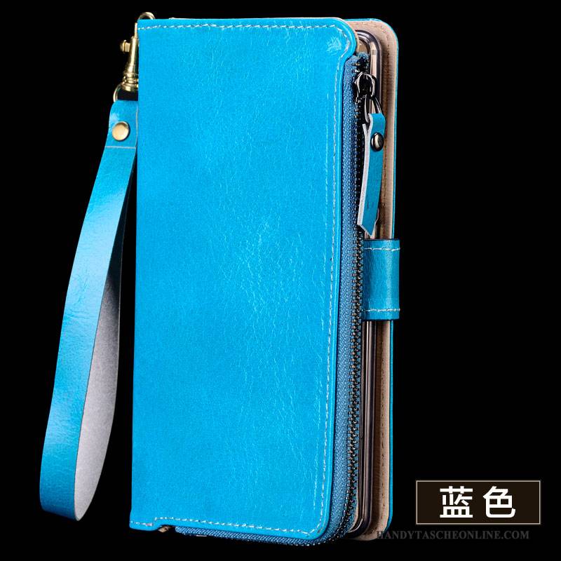 Hülle Samsung Galaxy A7 2016 Leder Blau Handyhüllen, Case Samsung Galaxy A7 2016 Lederhülle Anti-sturz Hängende Verzierungen